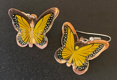 Copper butterfly earrings (yellow)