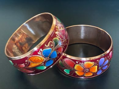 Red copper bracelet (floral)