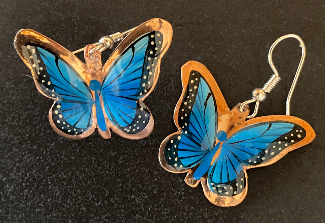Copper butterfly earrings (turquoise)