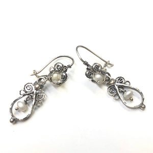 Silver filigree pearl earrings