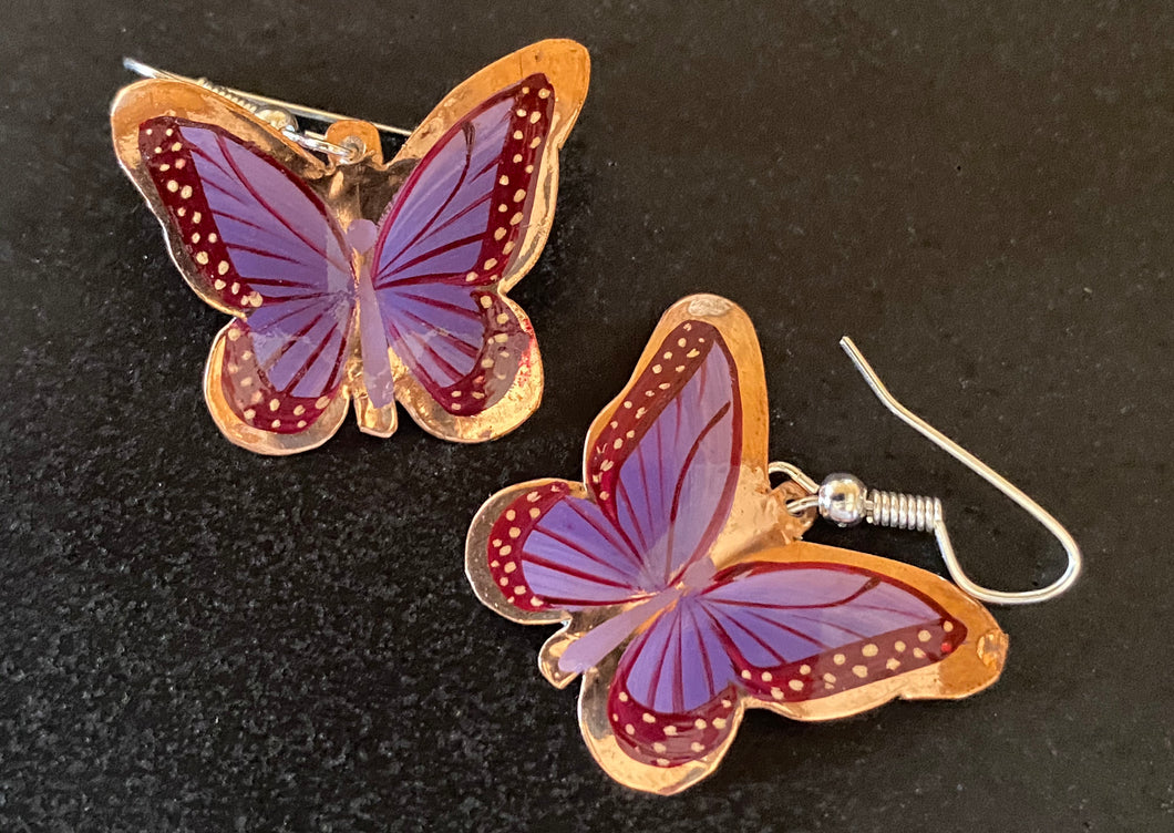 Copper butterfly earrings (purple)